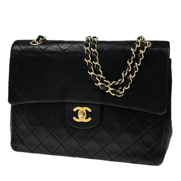 CHANEL CC Matelasse 25 Double Flap Chain Shoulder Bag Leather Black GHW 318RK910 - Picture 1 of 16